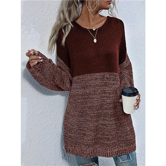 Color Block Long Sleeve Oversized Sweater - Picture 6 of 16